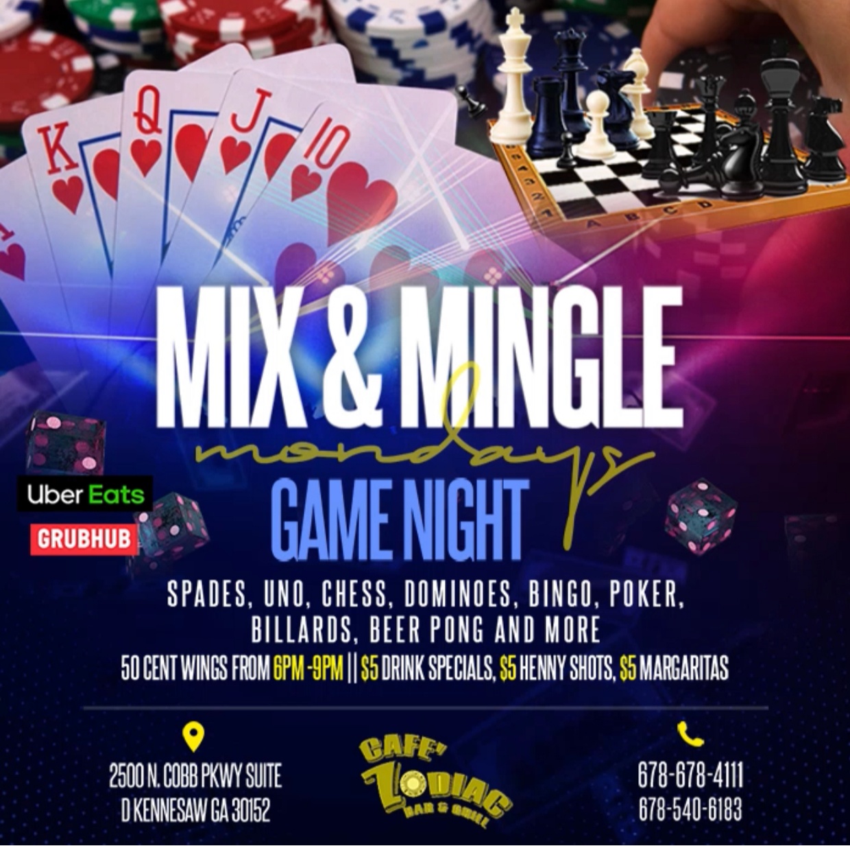 Mix & Mingle Mondays: Game Night at Cafe Zodiac Bar & Grill, Kennesaw GA,  Oct 05, 2020 | VIPSocio