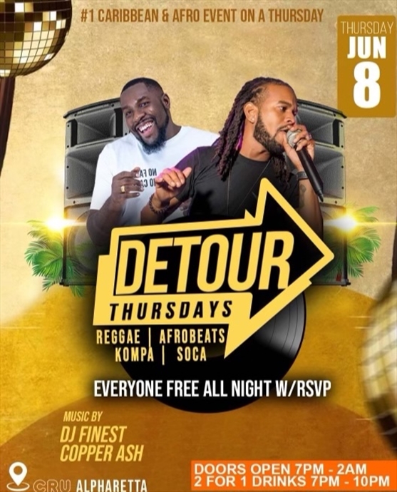 Detour Thursdays: Caribbean & Afro Party In Alpharetta (Happy Hr 7pm -10pm)