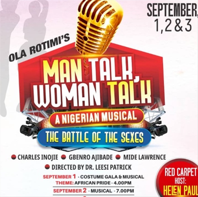MAN TALK, WOMAN TALK: Battle of the sexes. A Nigerian Musical at South  Gwinnett Performing Arts Center, Snellville GA, Sep 01, 2023