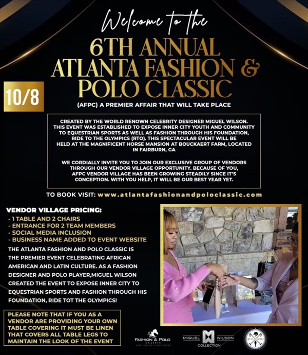 Vendor Village - 6th Annual Atlanta Fashion and Polo Classic (Sunday Oct 8th 12-6PM)