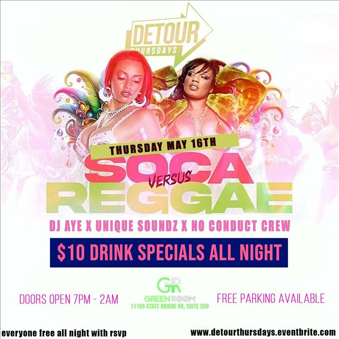 Detour Thursdays: #1 Caribbean Party on a Thursday ($10 Drinks All Night)